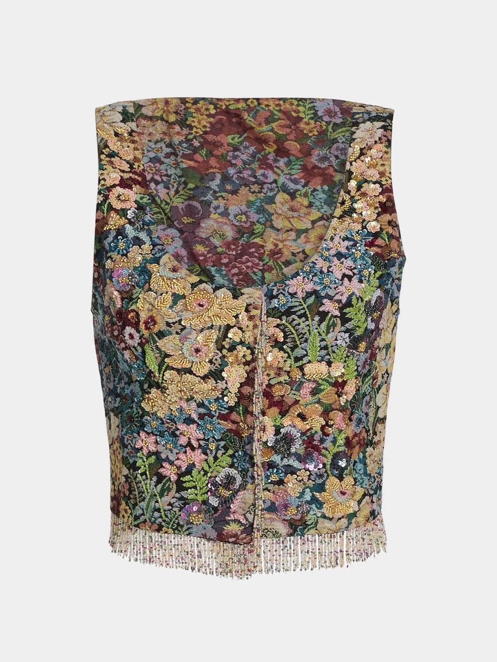 Kobi Halperin Multicolor Floral Beaded Vest with Gold Accents